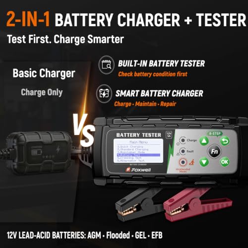 Image of FOXWELL BC521 2-in-1 Battery Charger & Tester, Test Before Charging 12V 5A