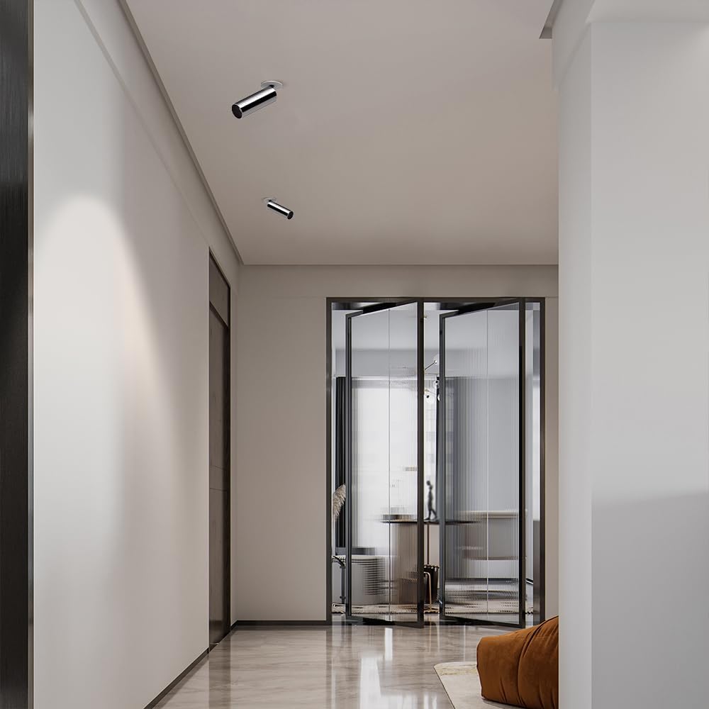 Chrome Ceiling Spotlight LED Adjustable Flush Mount Spot Lamp, Recessed Spotlights Accent Fixture for Living Room Bedroom, Artwork Display Spotlight Indoor Downlight