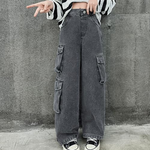 Baggy Jeans for Girls Asymmetrical Multi Pockets Cargo Wide Leg Pants Streetwear Cute Jeans for Girls Distressed Washed2