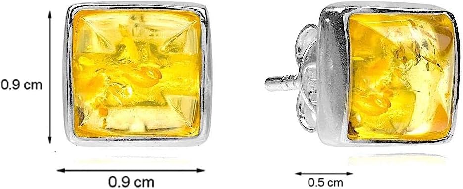 Ian and Valeri Co. Lemon Amber Sterling Silver Square Stud Earrings - Image 3