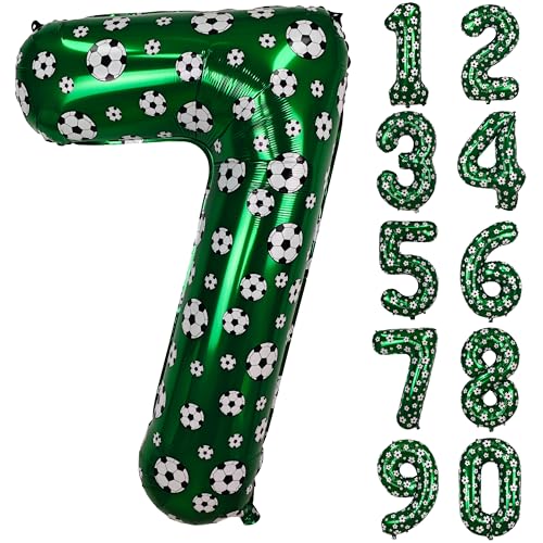 Image of 40 Inch Soccer Number 7 Balloons Large Foil Balloon Number 7 Birthday Deco | World Cup Sports Soccer Theme Decoration For Soccer Party And Boy'S 7 th Birthday