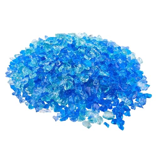 VEVOR Feuerglas, reflektierend, 4,5 kg, Feuerstelle Glas, 12-19mm Glassteine, zerkleinerte Feuerstelle Glasfelsen für Propangas-Feuerstelle Kamin, Aquablau + Karibikblau + Aquagrün