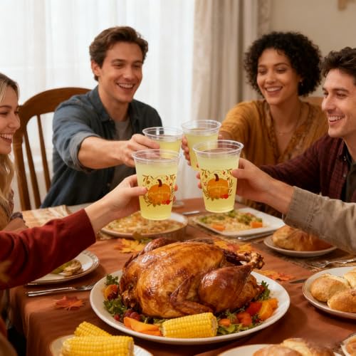 60 Pcs Thanksgiving Plastic Cups, 16 oz Bulk Disposable Fall Pumpkin Cups - image 3