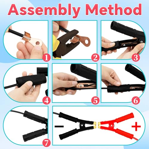 2Pcs Jumper Cable Clamps, Heavy Duty Battery Cramps with Pure Copper Alligator Clips Ends, Suitable for Auto Vehicle Car Truck Boats Charger Voltage Tester, Red and Black - Image 4