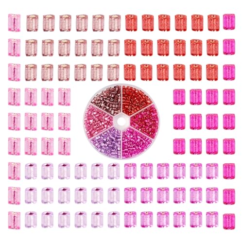 Magibeads 1260Pcs Square Glass Seed Beads Kit 3-4mm Crystal Cube Beads Pink Red Small Pony Beads Loose Spacer Beads Bulk Valentines Beads for Crafts DIY Bracelets Jewelry Making Supplies