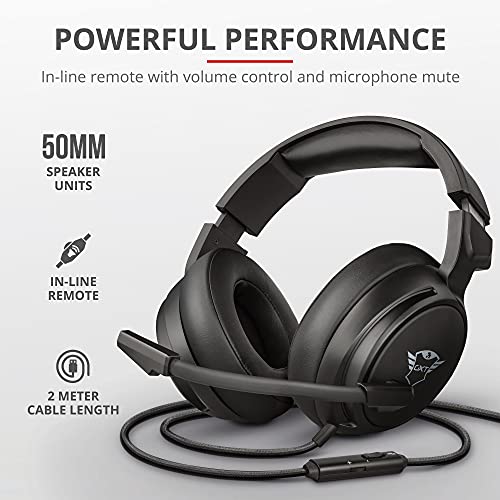Trust Gaming Cuffie GXT 433 Pylo con Microfono a Scomparsa, Driver da 50 mm, 3.5 mm Jack, Filo, Over Ear, per PS4, PS5, Xbox Series X, PC, Xbox One, Switch, Nero, taglia unica - Immagine 1