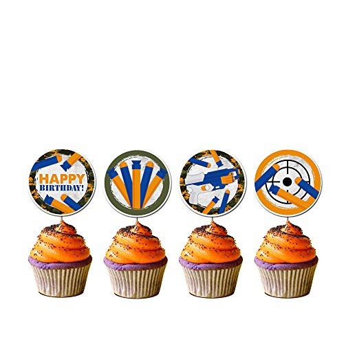 20 Count Cupcake Toppers for Nerf, Gun Picks Target Birthday Bullet War Cupcake Topper