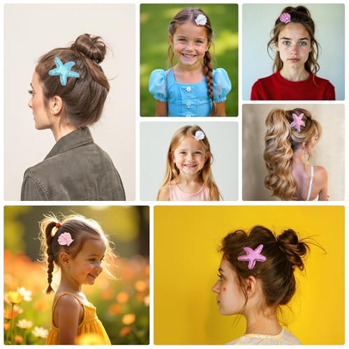Oruola 8pcs Pinzas para el Cabello con Conchas Marinas y Estrella de Mar, Accesorios para el Cabello Multicolor, Clips con Perlas para Mujeres y Niñas miniatura 7