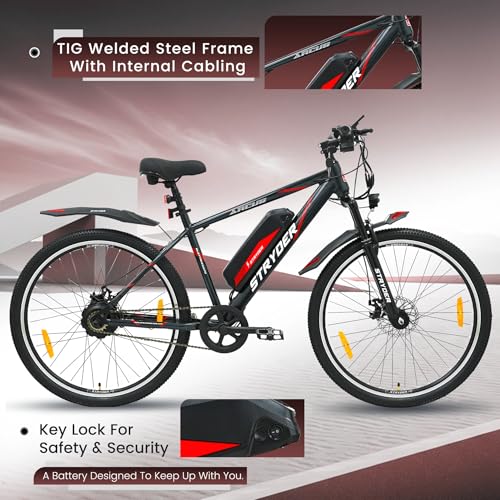 Image of Stryder ARCUS 27.5T Electric Cycle for Men and Women with 36V 11.6Ah Removable Lithium Battery, 5 inch Multi-Color LCD Display, Mobile Charging Port, Headlight and Safety Brake Sensor