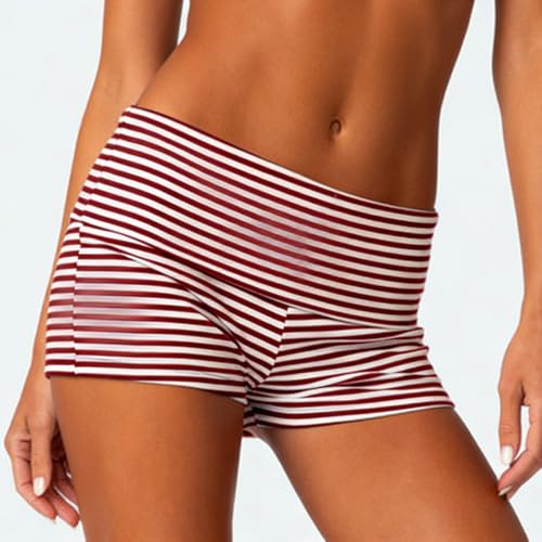 Image of KMBANGI Womens Fold Over Shorts Elastic Waist Y2k Lounge Shorts Foldover Cute Pajama Micro Bottoms Mini Shorts Sleepwear
