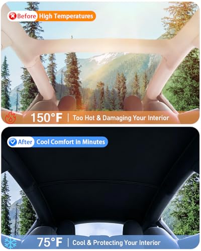Image of LOWEEY 2026 Upgraded Tesla Model 3 Sunshade Roof, UPF200+ Roof Sunshade with Storage Bag, No-Sag & No-Gaps Heat Insulation Foldable Glass Roof Sun Shade, Tesla Model 3 Accessories MY20-23,Black
