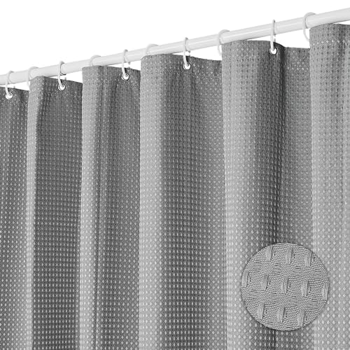 DAMAI Cortina de Ducha Poliéster Cortina de Baño con 12 Ganchos Lavable a Máquina Impermeable para Bañera 183 x 183 cm Gofre Gris
