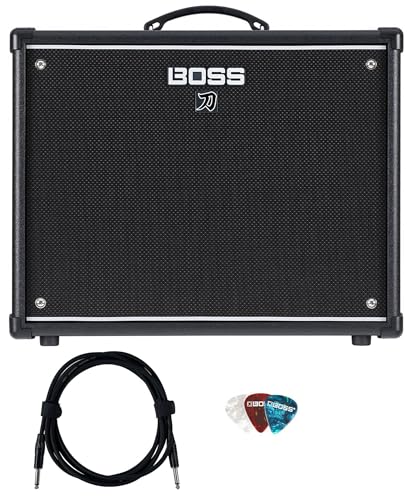 Boss Katana 100 MkII 100 Watt 1x12 Zoll Gitarren-Combo-Verstärker Bundle mit Roland Instrumentenkabel und Boss Plektren