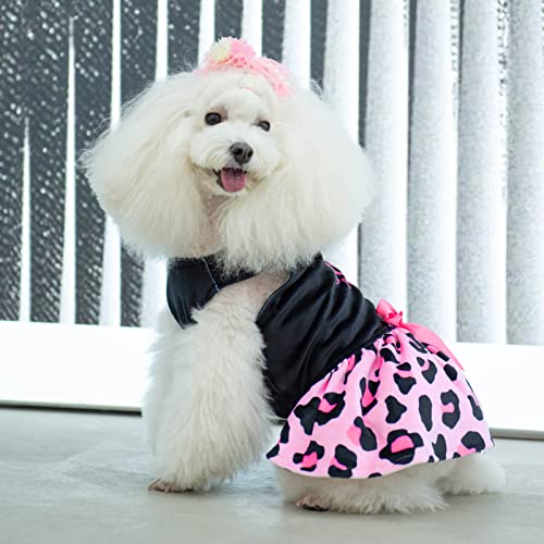 CuteBone Little Miss Sassy Pants Dog Leopard Print Dress Velvet for Small Dogs Girl Puppy Dresses Pink Dog Clothes CVA15XXS-D #3