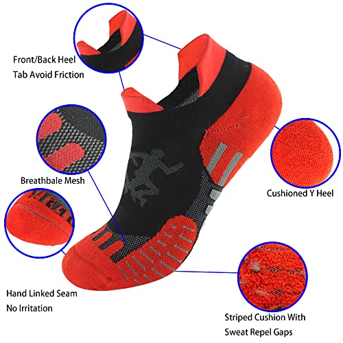 Mens and Womens 5 Pairs Red Padded Anti Odor Blister Proof Seamless Low Cut Cotton Running Socks2
