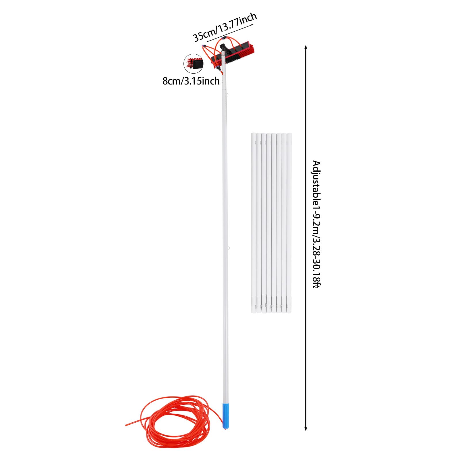 Cepillo de lavado de hasta 10 m para limpieza de ventanas, limpiador de canalones con cabezal de cepillo de 35 cm, cepillo de limpieza PV para panel solar