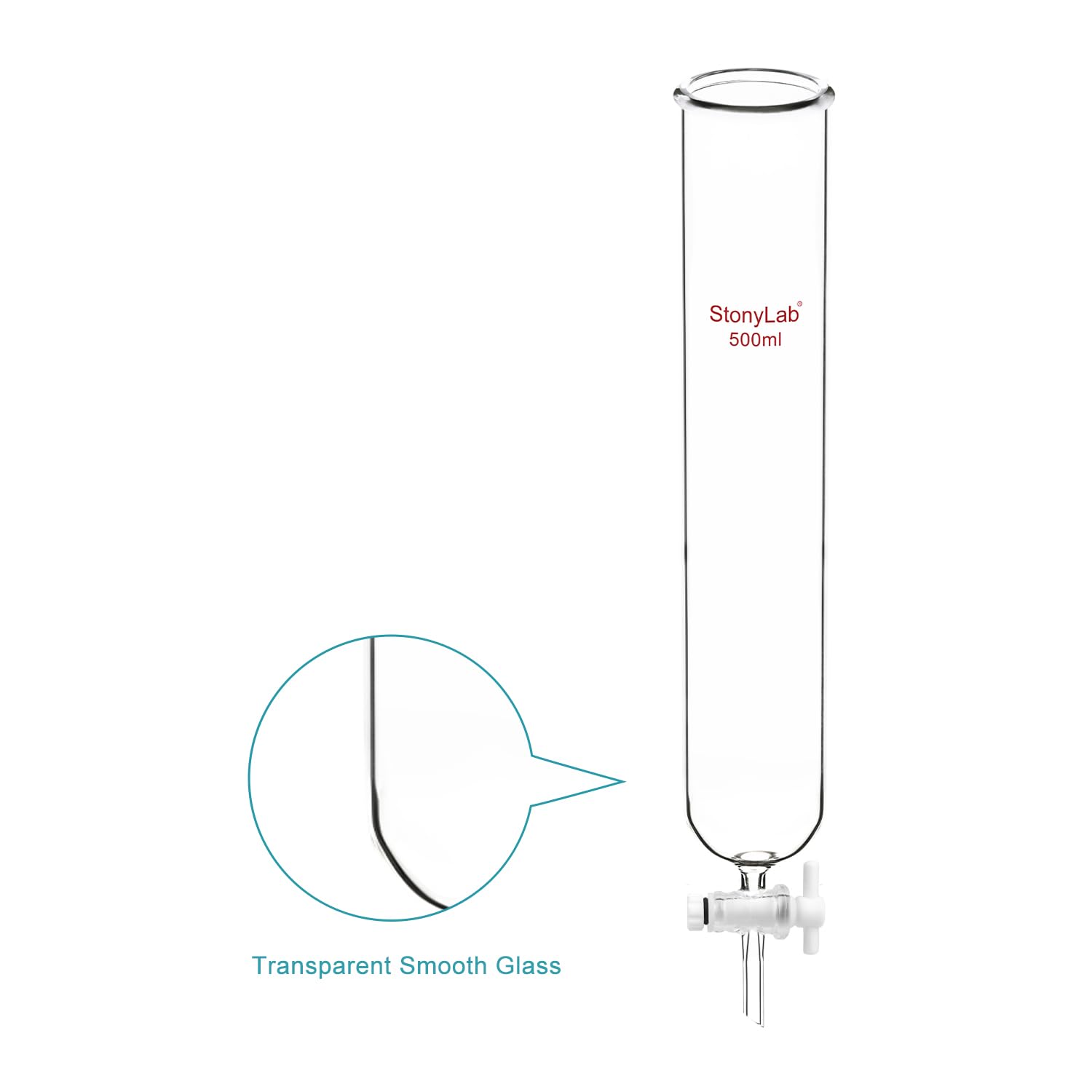 stonylab Tropftrichter, Borosilikatglas-Bürette mit PTFE-Hahn für Labor und Zuhause, 500 ml