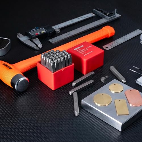 Image of NEIKO 02633A Number and Letter Punch Set with Heat-Treated Steel Punches, Imprinting & Arts and Crafts, 3 /16 inch (5 MM) Shaft, 36 Pc Stamp Set, Uppercase Letter & Number Punch Set (A-Z / 0-8 / inch& inch)