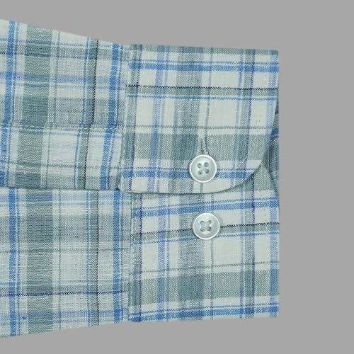 Image of GHPC Cotton Linen Plaid Checks Full Sleeves Regular Fit Formal Shirt for Men