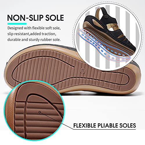 HARENCE Womens Sandals Wedge Shoes: Comfortable Ankle Strap Closed Toe Summer Platform Sandals Casual Bohemia Gladiator Outdoor Wedges4