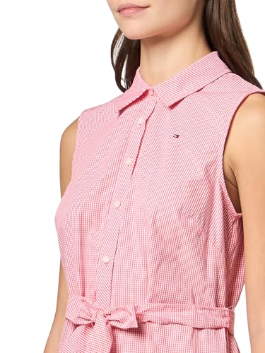 Image of Tommy Hilfiger Women's Sleeveless Collared Button Front Tie Waist Mini Shirt Dress