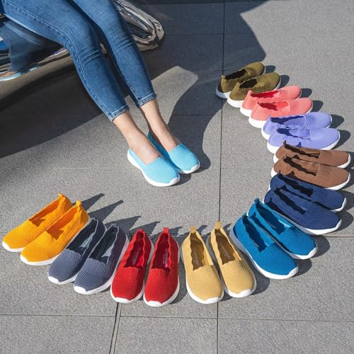 Puxowe Women's Casual Slip on Walking Flat Shoes-Lightweight Low-Top Knit Loafer Sneaker 6