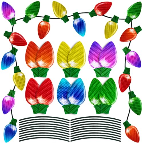 Image of 50PCS Christmas Car Refrigerator Decorations - 30 Reflective Bulb Light Shaped Magnets 20 Magnetic Wires Ornaments Set Xmas Holiday Cute Decor