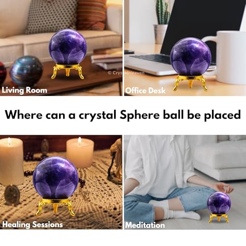 Image of Certified Amethyst Crystal Ball for Meditation | Premium Crystal Vastu Items for Home and Feng Shui Items for Good Luck - Pooja Supplies and Spiritual Practices (1.5 inch Inch)