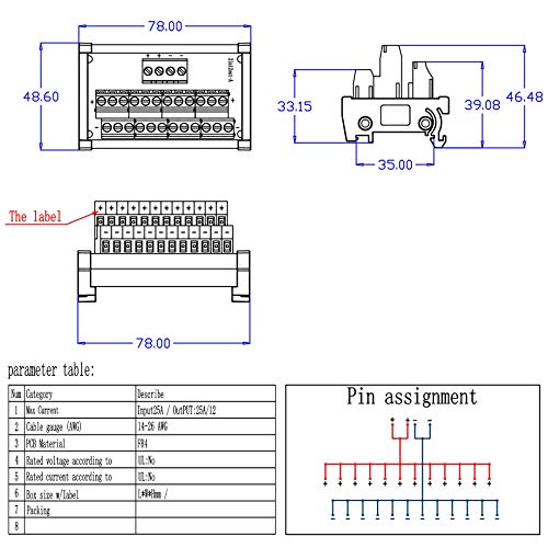 2 In 12 Out Terminal Blocks Module, 25A DIN Rail And
