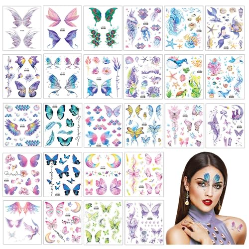 26 Autocollants De Tatouage De Papillon Coloré, Autocollants De Tatouage Imperméables, Maquillage Pour Le Visage De Fête, Autocollants De Tatouage...
