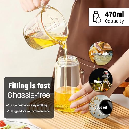 KEPLIN - 2 in 1 Oil Sprayer 470ml - Dual Function Spray & Pour Olive Oil Dispenser - BPA-Free PP & Glass - Refillable, Dishwasher Safe & Eco-Friendly - 18.4x8x9.9cm (Yellow) - Image 5