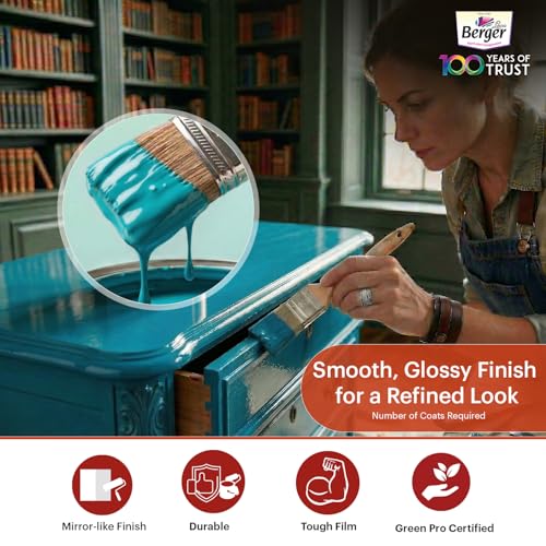 Image of BERGER Luxol Hi-Gloss Enamel Paint | Oil-Based | Mirror Like Durable Weather Resistant High Gloss Finish | for Interior & Exterior Wall Wood Metal Surfaces | Green Pro Certified(4L, Phiroza Blue)