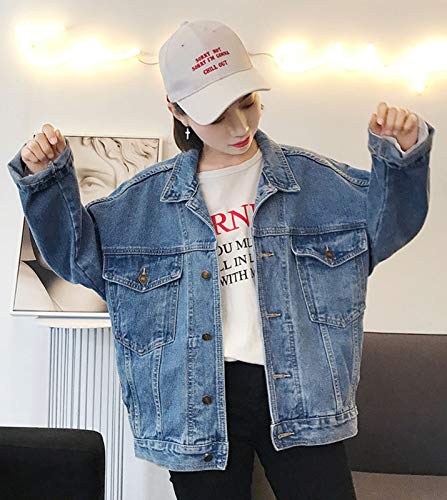 Flygo Women Distressed Boyfriend Denim Trucker Jacket Oversized Loose Cowboy Jean Coat2