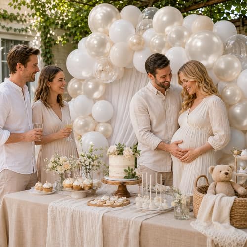 Image of Pearl Balloons, 60Pcs Pearl White Balloons, 12 Inch Latex Double Stuff Pearl White Balloons for Wedding Bridal Shower Baby Shower Wedding Anniversary Engagement Neutral Birthday Party Decorations