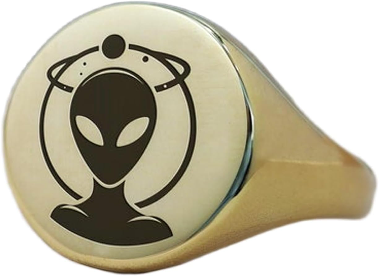 alien ring in round shape | 925 sterling silver gold plated | gift jewelry,vintage style signet ring's hypoallergenic handmade jewellery|WW_PDR_01727