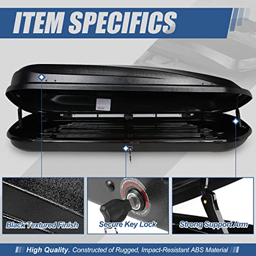 Image of Auto Dynasty Hard Shell Roof Top Mount Car Storage Travel Luggage Box Cargo Carrier with Security Keys, 78 (L) x 31 (W) x 15 (H) Inches, Capacity 110 Pounds, 17 Cubic Feet, Textured Black
