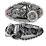 HINSCR Fashion Belt Buckle Motorcycle with Gear Chains & Flame Men Cowboy Belt Buckle Punk Accessories