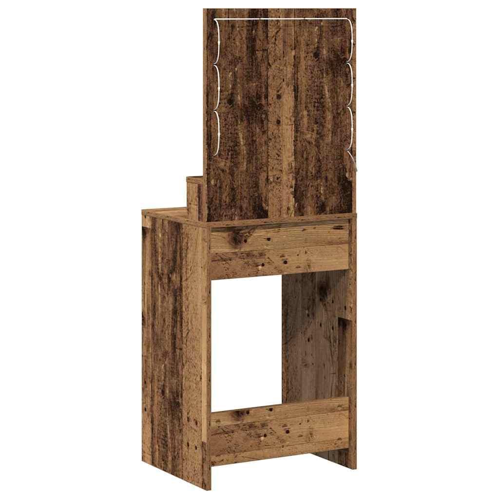 Toaletka z drewna odpadowego, 50 x 41 x 135 cm, z regałem, oświetleniem lustra LED, przyłączem USB, miejscem do przechowywania i szufladami do sypialni, kosmetyków i makijażu