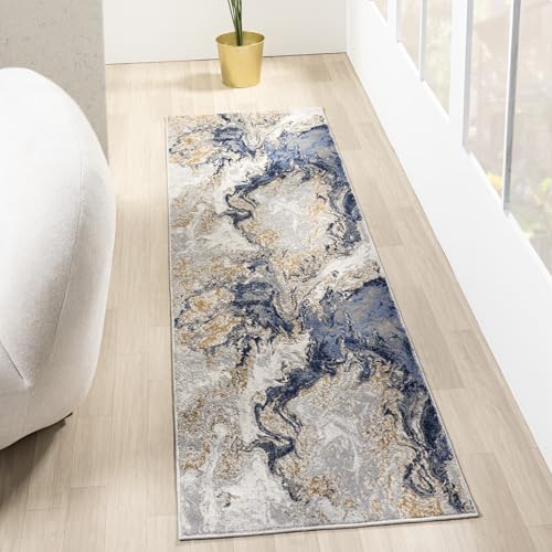 LUXE WEAVERS Marble Swirl Abstract Area Rug, Blue...