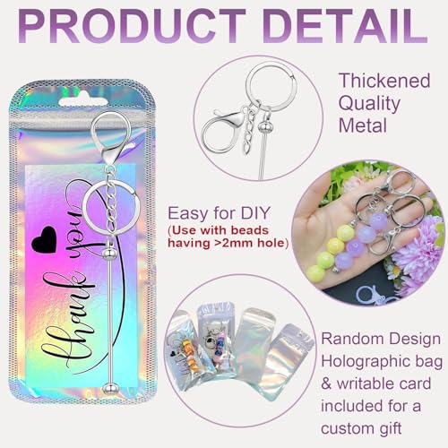 Image of 42 /84 /126 Pcs Beadable Keychain Bars Bulk Blank DIY Beaded Keychain Making Supplies with Bag Thank You Card