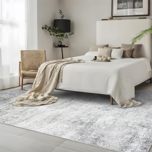 RUUGME Washable Abstract 4X6 Rug: Living Room Area Rugs Non-Slip Backing Neutral Stain Resistant Carpet for Bedroom Farmhouse Large Soft Indoor mats for Dining Room Office Entry 4X6 Grey