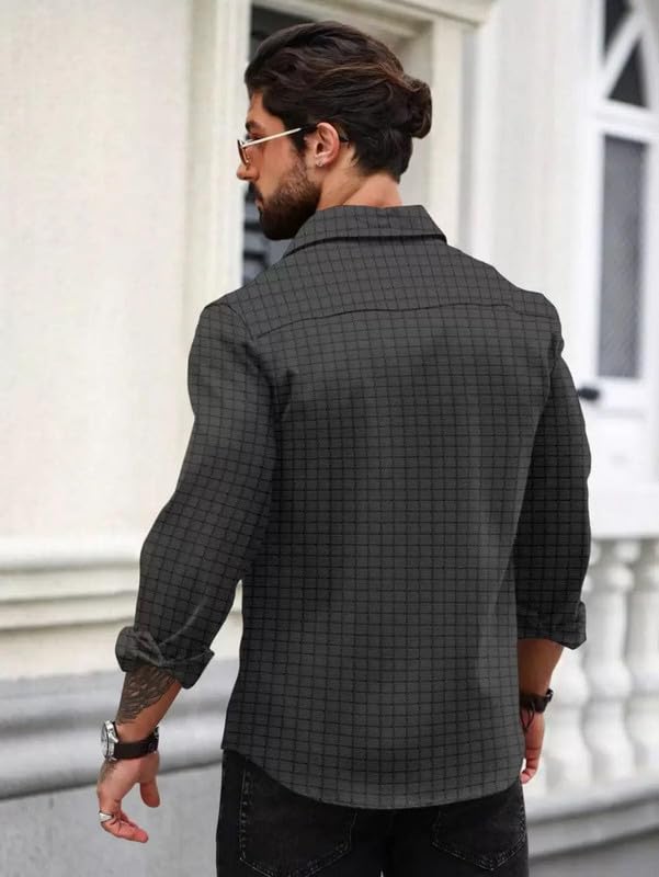 Image of DEELMO Men's Regular Fit Button Down Dress Shirts Textured Long Sleeve Casual Hawaiian Shirt