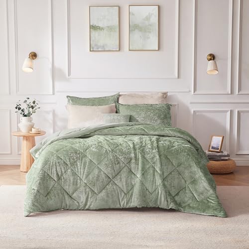 Intelligent Design Comforter Set Velvet Bedding Reversible, All Season, Diamond Quilted Microfiber, Felicia, Twin/Twin XL, Green 3 Piece - image 1