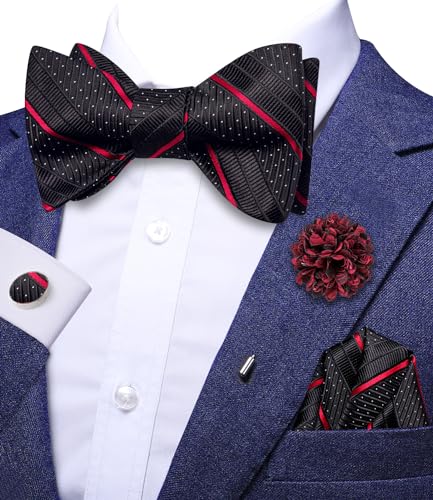 Image of Dubulle Self Tie Bow Ties and Lapel Pin for Men Paisley Solid Mens Bowtie and Handkerchief Cufflinks Set Wedding