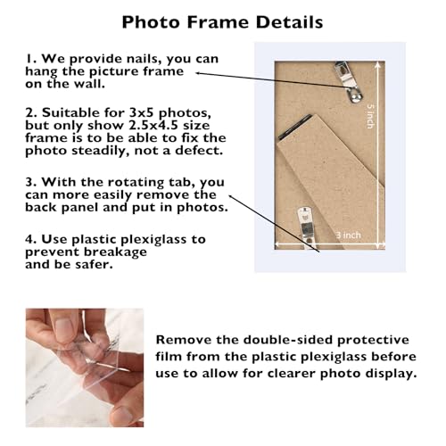 Image of JCJMY 3x5 Picture Frame White for Tabletop, 3 x 5 Photo Frame with Shatter Resistant Plexiglass, Sturdy 3 by 5 Poster Frame, White