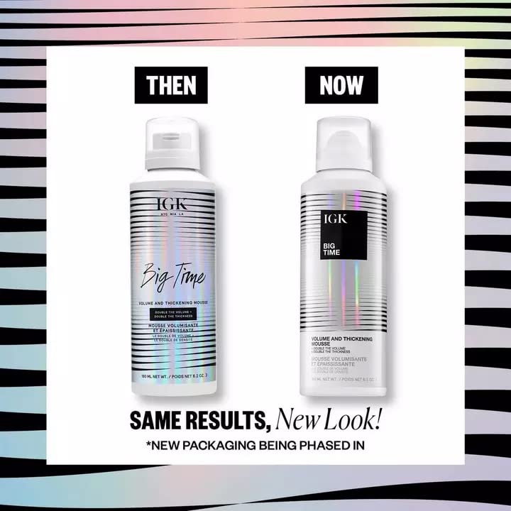 IGK BIG TIME Volume & Thickening Mousse | Moveable + Fullness + Frizz Control | Vegan + Cruelty Free | 6.2 Oz