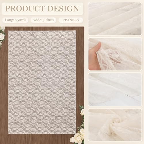 Image of HunnmingRe Wedding Arch Draping Fabric Summer 2 Panel 30 inch X18ft Lace Wedding Arch Drapery Embroidered Boho Rustic Backdrop Vintage Decor for Bridal Shower Church Ceremony Decoration(Ivory White)