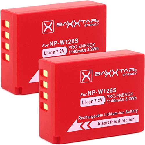 2X BAXXTAR Pro Batterie Compatible avec Fujifilm NP-W126s NP-W126 (1140mAh) pour FinePix X100F X-A7 X-A10 X-E3 X-E4 X-H1 X-M1 X-Pro1 X-Pro2 X-Pro3 X-S10 X-T3 X-T10 X-T20 X-T30 X-T30 II X-T100 X-T200