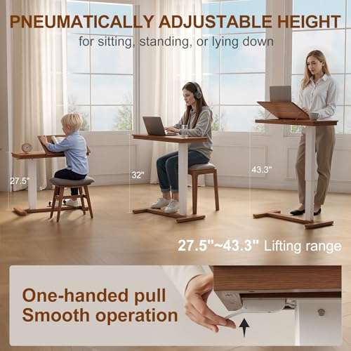Muwuele Solid Wood Overbed Bedside Table with Wheels, Adjustable Medical Tilt Top Hospital Bed Table Over The Bed, Rolling Laptop Desk, Mobile Standing Desk for Hospital and Home Use (Walnut) by Muwuele - Image 5