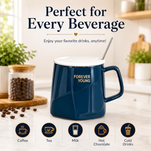 Image of Vasukie 3D Coffee Mug with Lid & Steel Spoon, Mugs for Coffee, Rakhi for Brother, Gifts for Woman,Birthday Gift, Ceramic Mug, 3D Coffee Mug (Drak Blue)